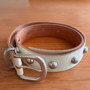 Studded White Leather Belt